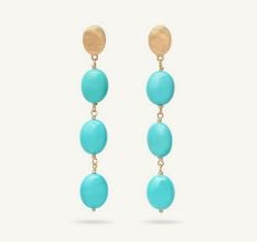 Gold Plated Turquoise Beaded Long Dangle Earrings